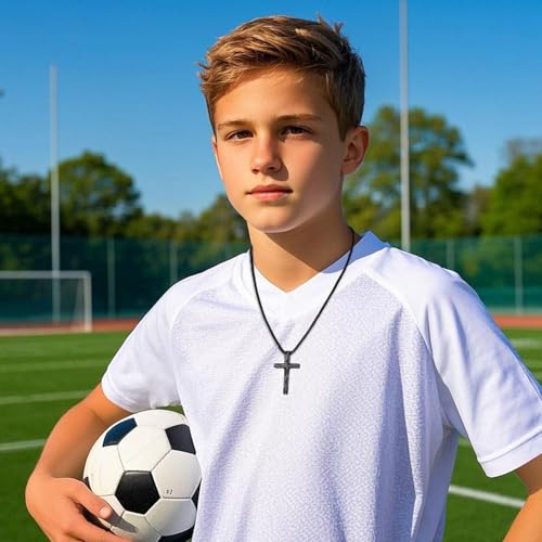 Soccer Cross Necklace for Boys Men - color: Black, style: 19:26 All things are possible