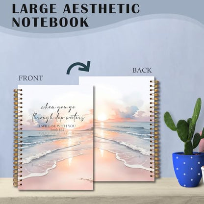 Coastal Christian Spiral Notebooks, Isaiah 43:2 Bible Journal, Scripture Journals for Writing, Christian Gifts for Women Men, Religious Notebook for Note Taking, 5.5x8.3 Inch - color: white Bible Notebook-6