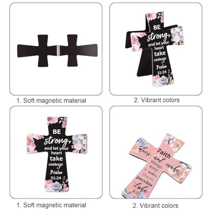 12pcs Magnetic Cross Bookmarks, Floral Design Magnet Christian Book Page Marks Clips with Bible Verse for Women Readers Teachers Students, Catholic Religious School Church Gifts