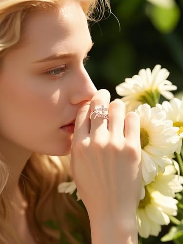 Cross Rings Faith Ring 925 Sterling Silver Adjustable Cross Wrap Ring Christian Fashion Band for Women - color: B-Rose Gold