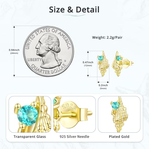 Cute Stud Earrings for Women Dachshund Koi Fish Sea Star Sea Turtle Sea Conch Earrings 14K Gold Plated Dainty Stud Earring funky Jewerly - color: Gold Sea Conch