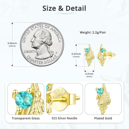 Cute Stud Earrings for Women Dachshund Koi Fish Sea Star Sea Turtle Sea Conch Earrings 14K Gold Plated Dainty Stud Earring funky Jewerly - color: Gold Sea Conch