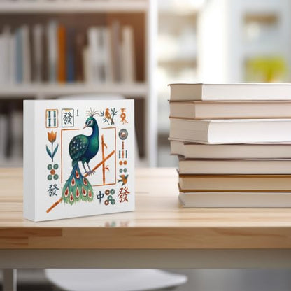 Mahjong Bird Bam Desk Sign Wooden Box Sign Table Decoration White - color: white 1479