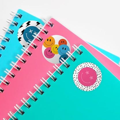 Retro Smiley Face Stickers / 500 Colorful Round Labels Roll / 1.5" Circle Happy Face Sticker / 8 Nostalgic Y2K Bright Designs/Made in The USA - color: Retro Smiley Face
