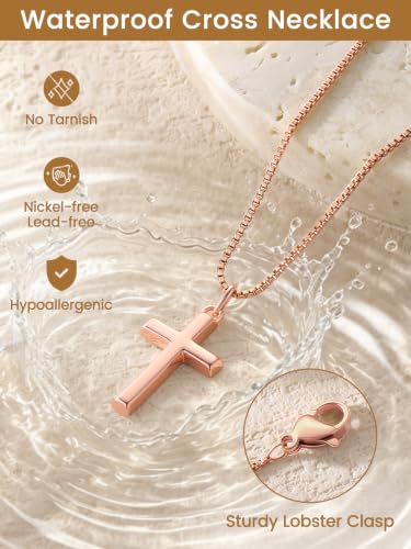 KeyStyle Cross Necklace for Women,Silver/Gold/Rose Gold Cross Pendant - color: 02-Medium Cross-Rose Gold