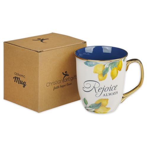 Christian Art Gifts Large Ceramic Scripture Coffee & Tea Mug for Women - color: Blue/Rejoice