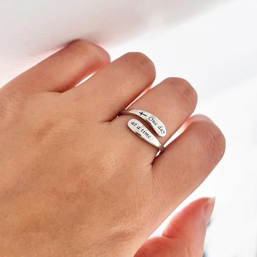 925 Sterling Silver Inspirational Adjustable Rings - Personality Encouragement Jewelry Gift For Women - style: One day at a time