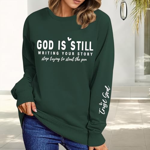 PAIEXILY Christian Crewneck Sweatshirts for Women God Faith Bible Verse Pullover Jesus Religious Long Sleeve Shirts Tops - color: Green, size: XX-Large