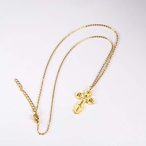 Stainless Steel Eastern Orthodox Cross Pendant Necklace,18K Gold Plated Women Religious Cross Christ Necklace Jewelry 18 Inch Chain - color: Gold
