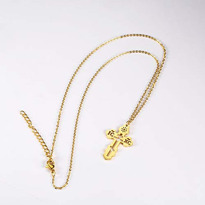 Stainless Steel Eastern Orthodox Cross Pendant Necklace,18K Gold Plated Women Religious Cross Christ Necklace Jewelry 18 Inch Chain - color: Gold
