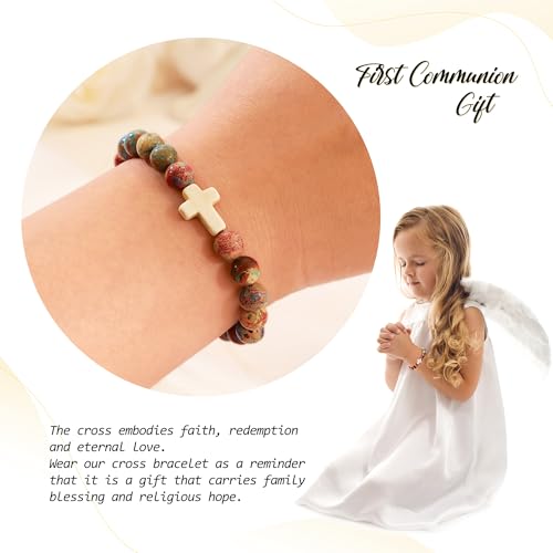 BAYLAY Gifts for Teen Girls Boys, Cross Bracelet for Kids Easter Christian Religious First Communion Baptism Confirmation Gifts for Girls Boys - color: Red Imperial