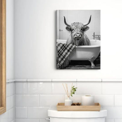 Funny Animal Canvas Wall Art - Black and White Bathroom Decor, Set of 3 Ready to Hang (12''x16'') - color: Bathroom