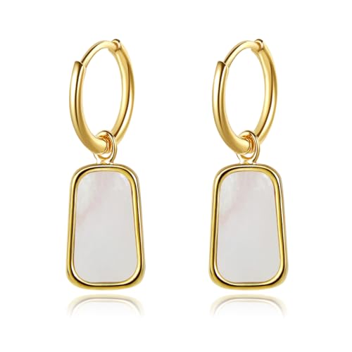 Natural White Sea Shell Long Pendant Earrings for Women Iridescent Elegant 18K Gold-Plated Titanium Steel Jewelry Minimalist & Unique - color: Gold