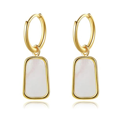 Natural White Sea Shell Long Pendant Earrings for Women Iridescent Elegant 18K Gold-Plated Titanium Steel Jewelry Minimalist & Unique - color: Gold