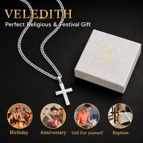 925 Sterling Silver Cross Necklaces for Mens Women CZ Beveled Edge - color: Beveled edge silver cross