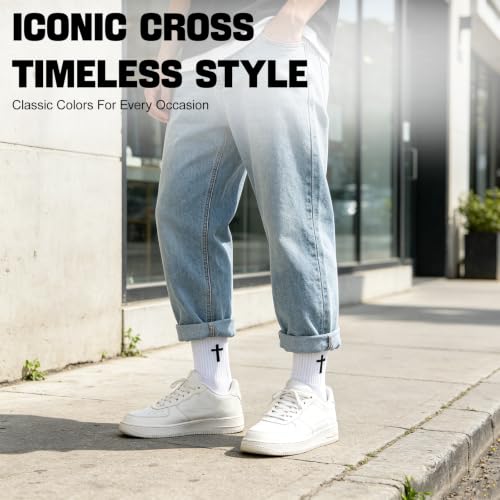 8 Pairs Cross Socks, Christian Socks for Men Women,US Size 6-12 - color: Black - 8