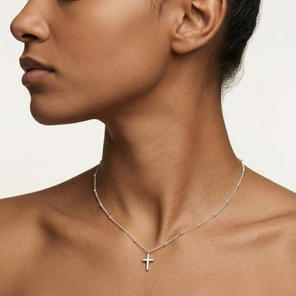 925 Sterling Silver & 18K Gold Cross Necklace, 1.5mm Bead Chain - color: Silver