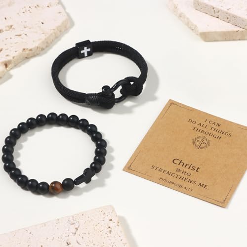 Giovanchi Christian Cross Bracelet for Men Him Dad Father Godfather Grandfather Grandpa Husband, Inspirational Faith Based Jesus Bracelets Gifts for Easter Basket Stuffers - style: Christ