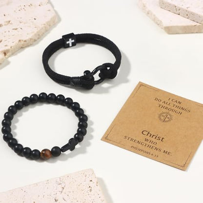 Giovanchi Christian Cross Bracelet for Men Him Dad Father Godfather Grandfather Grandpa Husband, Inspirational Faith Based Jesus Bracelets Gifts for Easter Basket Stuffers - style: Christ
