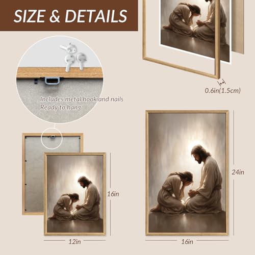 FASWQ Wood Framed Jesus Comforting Woman Christian Wall Art 24x36 in - color: JesusConfession(Wood), size: 36"L x 24"W