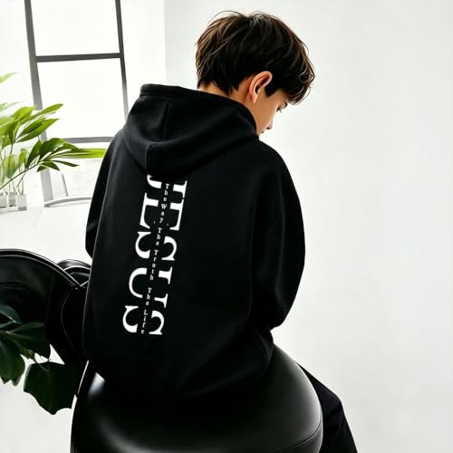 Boys Christian Jesus Hoodie Kids Faith Bible Verse Sweatshirt - color: Black, size: 5-6 Years