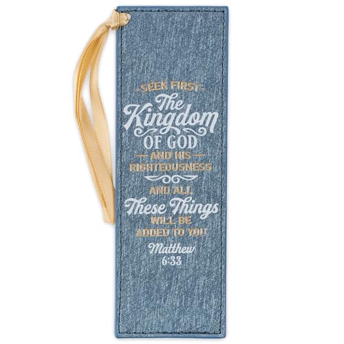 Christian Art Gifts Faux Leather Bookmark: Seek First the Kingdom of God - color: Blue/Kingdom of God