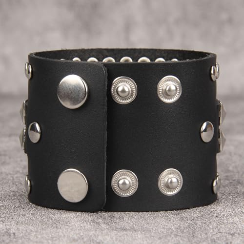 GelConnie Punk Leather Cuff Bracelet Adjustable Straps Wrap Bracelets Arm Armor Cuff Gothic Leather Wristbands for Men, Women - color: MLPB099-Black