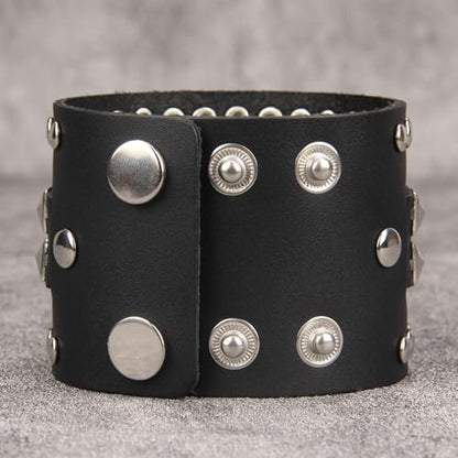 GelConnie Punk Leather Cuff Bracelet Adjustable Straps Wrap Bracelets Arm Armor Cuff Gothic Leather Wristbands for Men, Women - color: MLPB099-Black