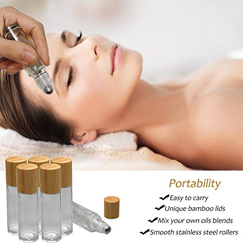 Glass Roll On Bottle with Bamboo Lid for Essential Oils 12Pcs - color: 12Pcs 10ml Clear