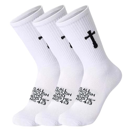 3 Pairs Unisex Cross Socks,Gifts for Christian: Easter Christmas - color: Philippians 4:13 - White