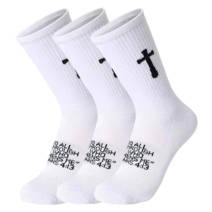 3 Pairs Unisex Cross Socks,Gifts for Christian: Easter Christmas - color: Philippians 4:13 - White