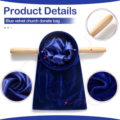 Tioncy 2 Set Church Tithe Offering Bag with Wooden Handle, 14" X 6", Blue - color: Blue, size: 14" X 6"