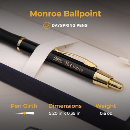 Dayspring Pens Monroe Personalized Ballpoint Pen in Black with Gold Trim - color: Black, style: Customized
