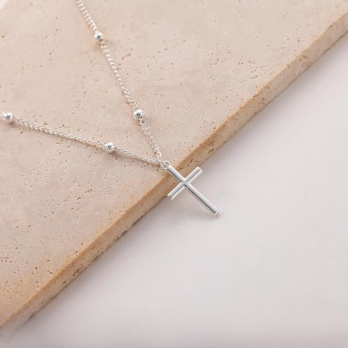 Cross Necklace for Women - Dainty 14K Real Silver Gold Plated Layered Pendant Necklace Stack Simple Trendy Cute Charm Choker Necklaces Jewelry Gift for Teen Her - style: Bead Silver
