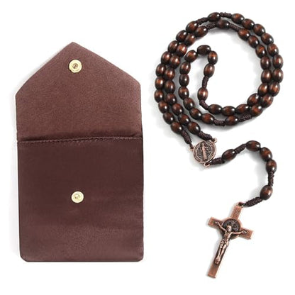Rosary Beads Catholic - Handmade Wooden Rosaries, Wooden Bead Rosary Necklace, Metal Cross For Catholic Or Christian Gift - color: brown 1