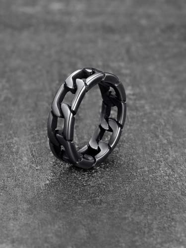 U7 Stainless Steel Mens Rings,7mm Gold/Black/Silver Chain Rings Fidget Spinner Ring Anxiety Ring for Men Women,Size 6-14 - color: Retro Grey