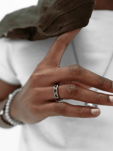 U7 Stainless Steel Mens Rings,7mm Gold/Black/Silver Chain Rings Fidget Spinner Ring Anxiety Ring for Men Women,Size 6-14 - color: Retro Grey