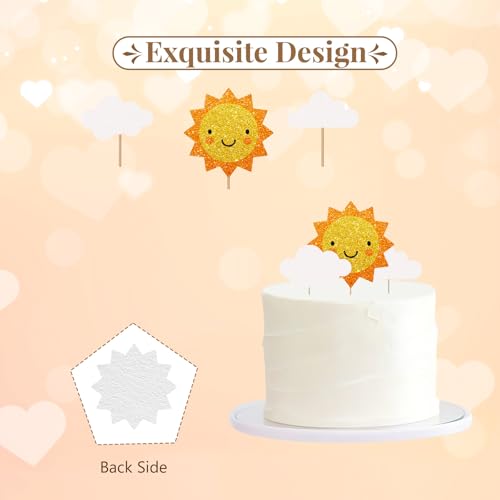 Sunshine Cake Topper, Sunshine Baby Shower Cake Decor, Gold Glitter Smile Sun and Cloud Cake Topper for Boy Girl, You are My Sunshine Birthday Party Decoration - style: Sun