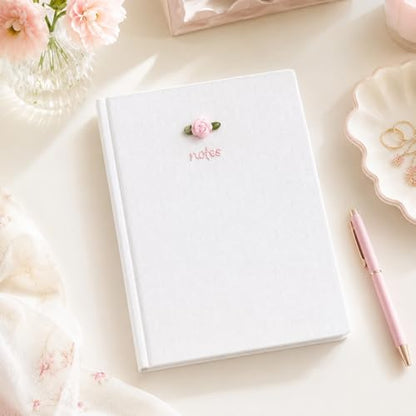Pearhead Fabric Hardcover Journal Notebook 6x8 – Pointelle Embroidered College-Ruled Writing Journal with 200 Lined Pages, Pink - color: White Pointelle Fabric Journal