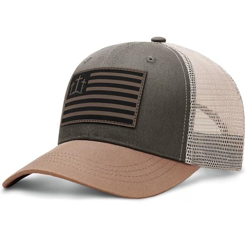 Christian Jesus Cross Hat - Faith Hats for Men Women - Religious Gifts for Thanksgiving Christmas - color: Faith Flag/Grey Green