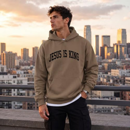 Wrenpies Christian Jesus Love You Hoodie for Men Jesus Is King Faith Religious Bible Verse Hoodies Graphic Fleece Sweatshirt - color: Coffee, size: XX-Large