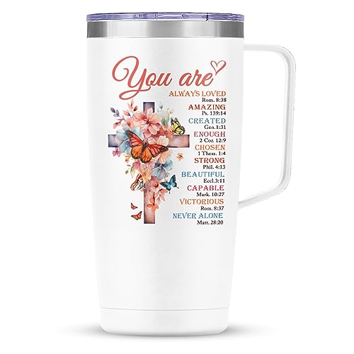 SANDJEST Christian Gifts for Women Faith Bible Inspirational Tumbler with Handle 20oz Tumblers Coffee Travel Mug Inspirational Gifts for Women Birthday Christmas - color: Christian