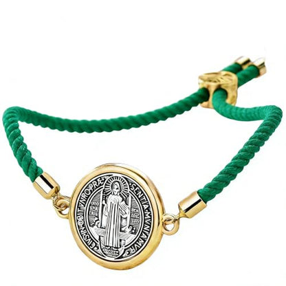 Catholic Bracelets St. Benedict Bracelet Red Rope Double Hole Pendant Couple Woven Bracelets Adjustable Black Bracelet - color: Green