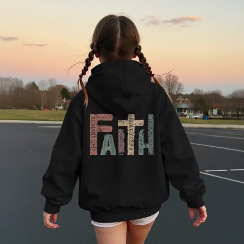 Girls Christian Hoodies Kids Jesus Faith Sweatshirts Cute Religious Graphic Sweater Inspirational God Bible Verse Top - color: Black, size: 7-8 Years