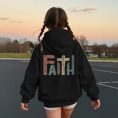 Girls Christian Hoodies Kids Jesus Faith Sweatshirts Cute Religious Graphic Sweater Inspirational God Bible Verse Top - color: Black, size: 11-12 Years