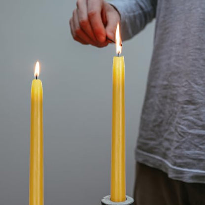 10 Pack Natural Beeswax Taper Candles - 9 Hour Burn Time, Yellow Handmade Beeswax Candles for Home Parties, Weddings, 12-inch - color: Yellow, size: 12in-10pack