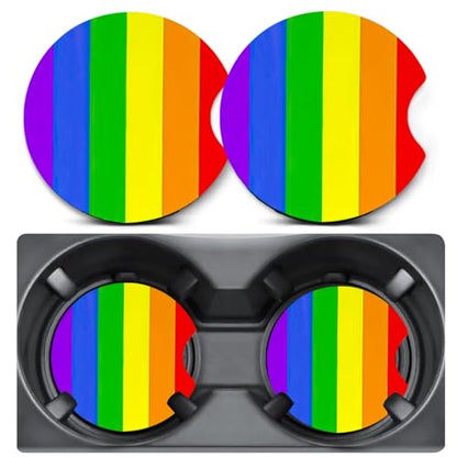 2 Pack Rainbow Car Coasters for Cup Holder,Neoprene Anti Slip Mat - color: Rainbow