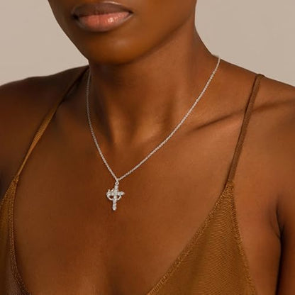 Tewiky Christian Gift Stocking Stuffers Cross Necklace for women-Dainty 14k Gold Plated/Silver Plated Pendant Necklaces Simple Cute Tiny Necklace Jewelry for Women - color: Silver Crown Cross