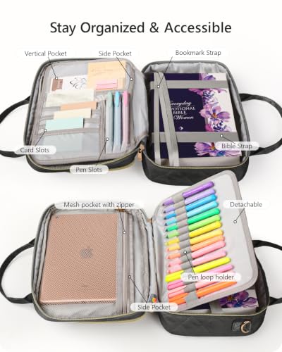 Quilted Bible Cover Case for Women with All-in-One Bible Journaling Kit - color: Black