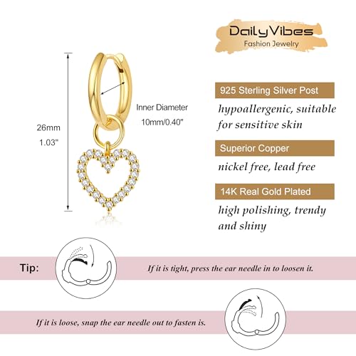 DAILY VIBES Cute Butterfly Star Cross Heart CZ Dangle Earrings for Women - color: Gold Heart CZ